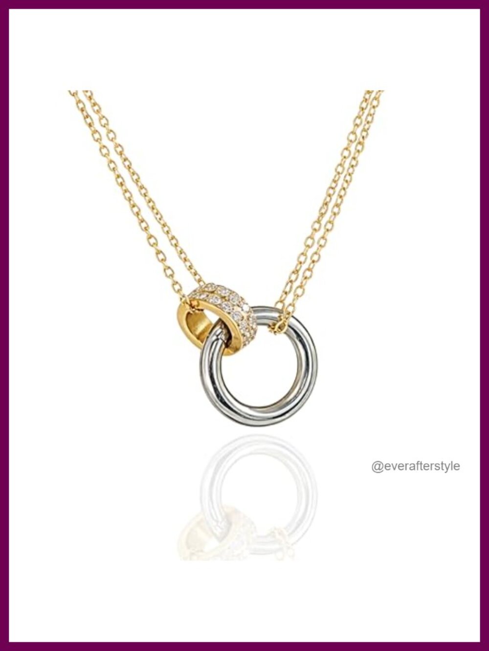 14K Gold Plated Interlocking Circle Pendant Necklace Hypoallergenic Two-Tone